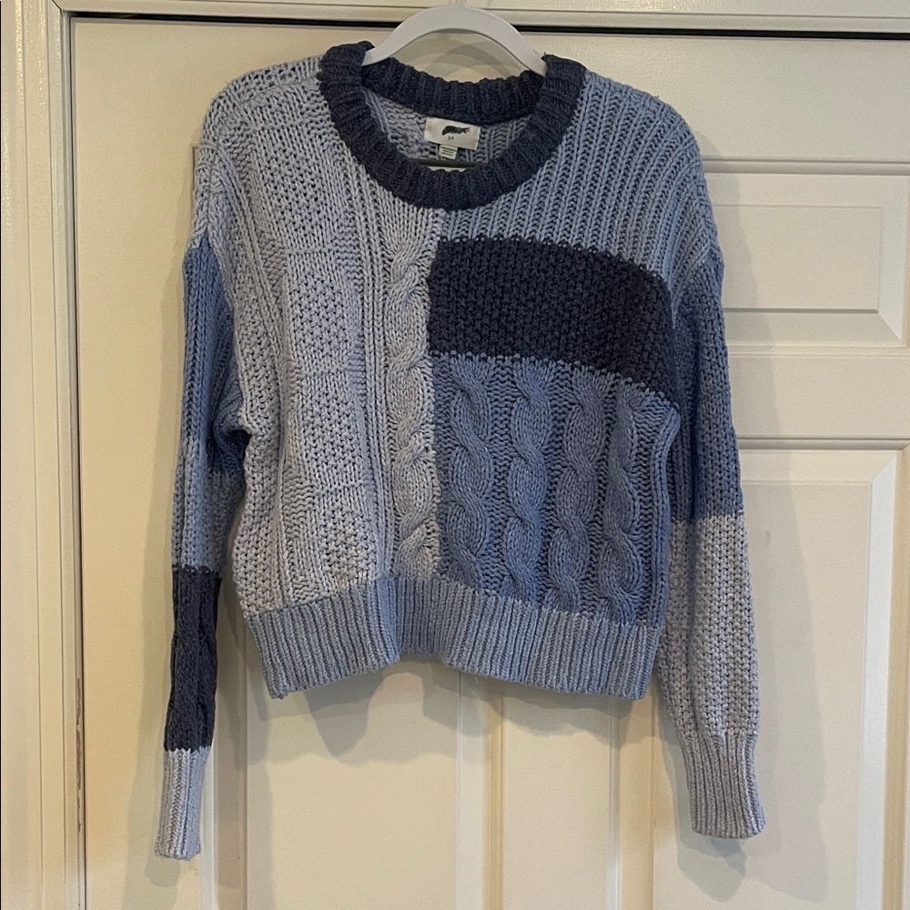 Aerie Colorblock Cable Knit Women's Sweater - Blue